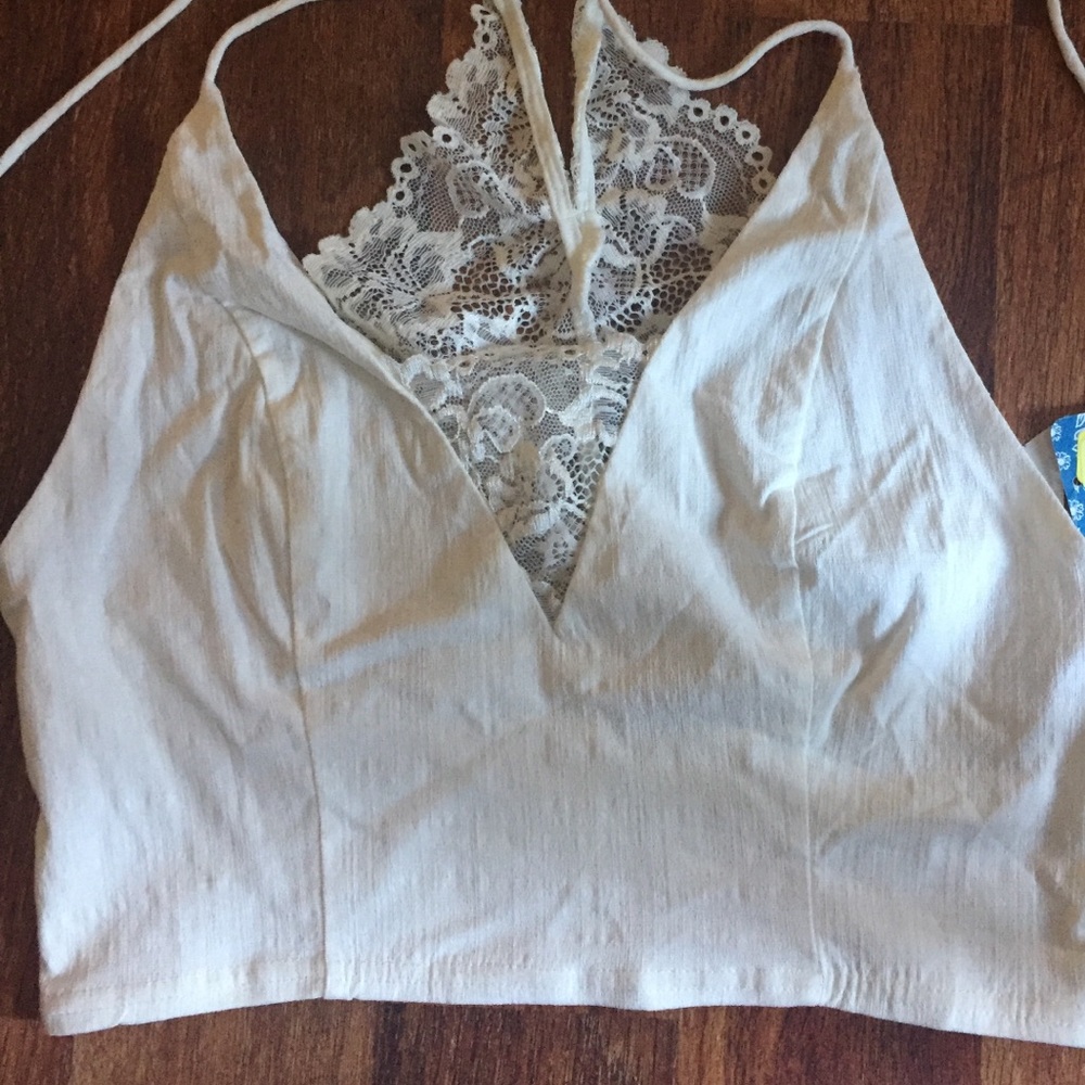 Lacy Cream Halter Crop-top